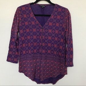 Lucky Brand Pink/Purple V Neck Printed Top